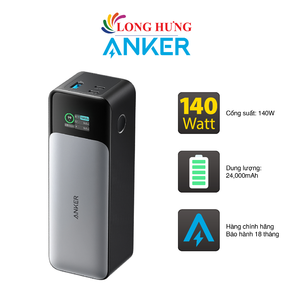 Sạc dự phòng Anker 737 PowerCore 1USB 2Type-C 140W PD3.1 24000mAh A1289 - Hàng chính hãng