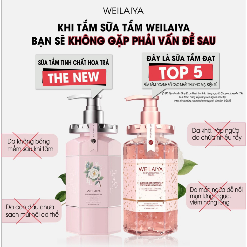 Sữa Tắm Trắng Da Hương Nước Hoa Tinh Chất Hoa Trà 450ml & Sữa Tắm Trắng Da Hoa Hồng Damask 450ml