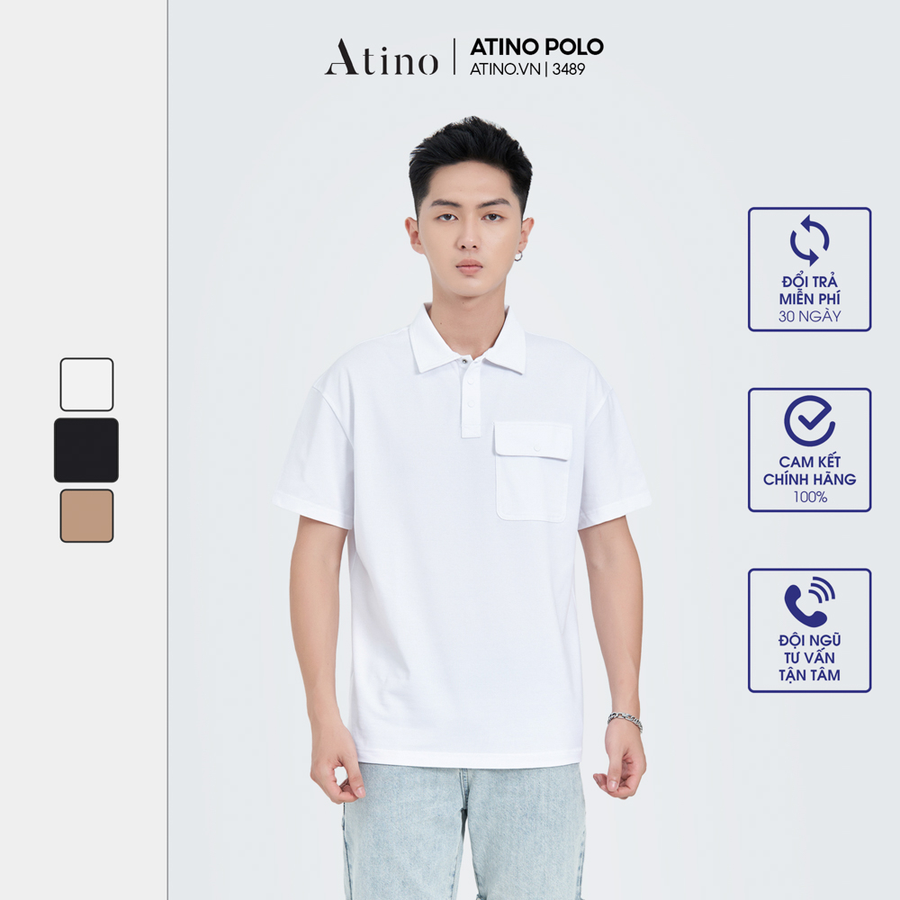 Áo Polo Nam Túi Ngực ATINO Chất Liệu Cotton Cao Cấp Thoáng Mát Form Regular PL3.3489