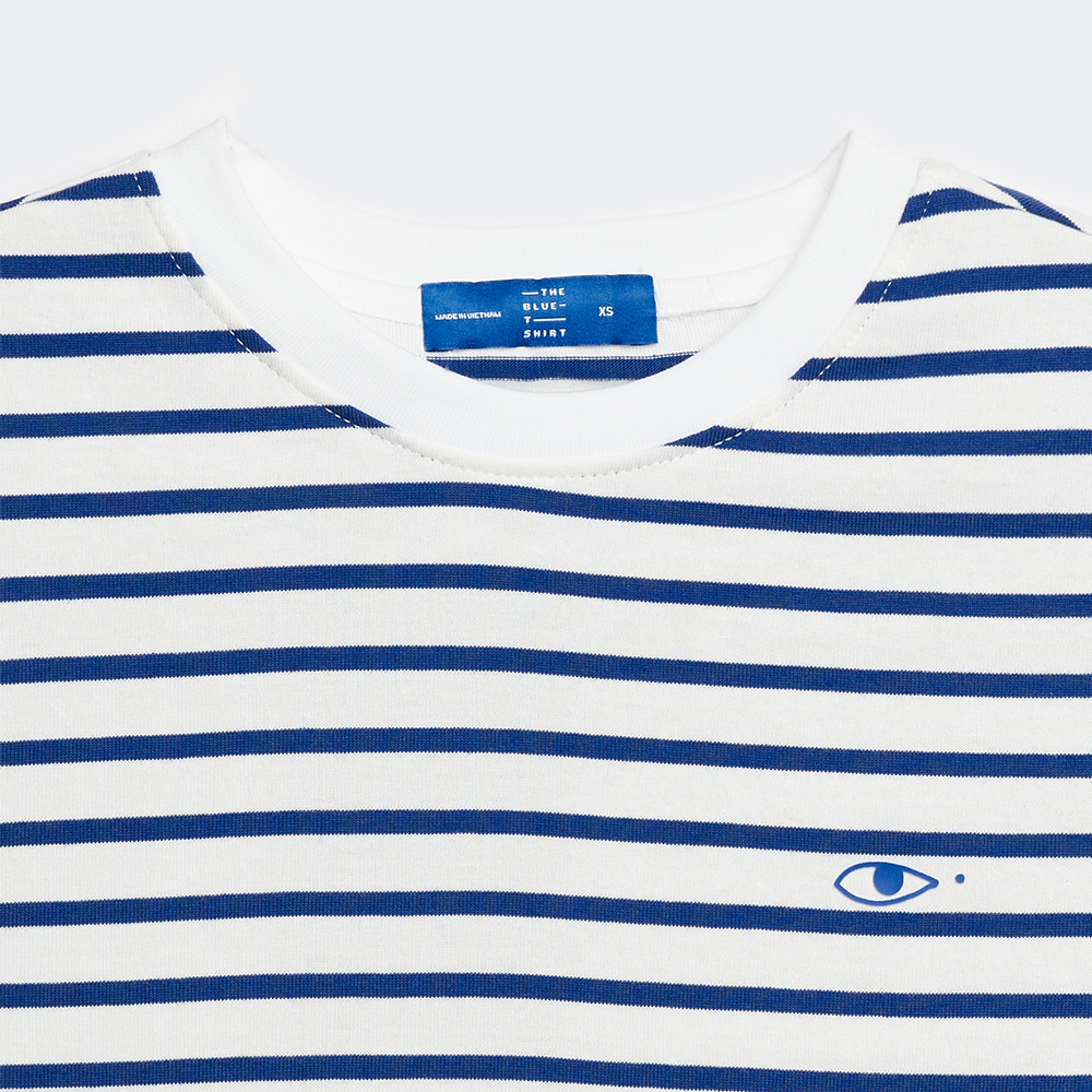 TheBlueTshirt - Áo Thun Tay Ngắn Sọc Trắng Xanh Thêu Con Mắt - The Eyeconic Regular T - Signature Blue Stripe