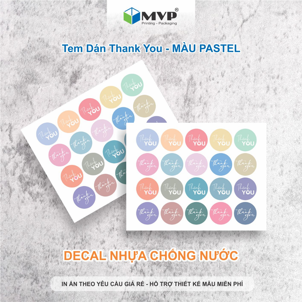 Nhãn dán cảm ơn Sticker Thanks dành cho shop bán hàng, size 2.5cm tông màu Pastel lãng mạn