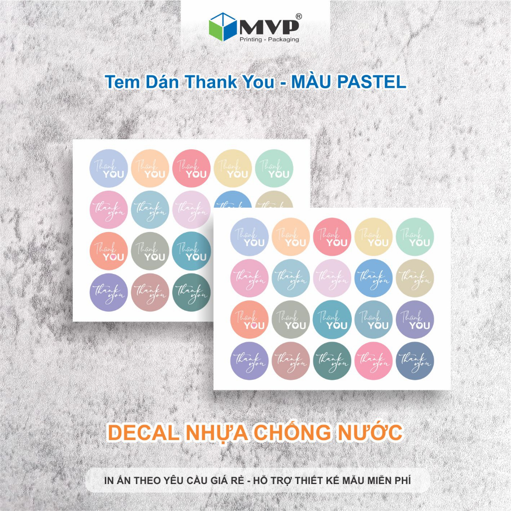 Nhãn dán cảm ơn Sticker Thanks dành cho shop bán hàng, size 2.5cm tông màu Pastel lãng mạn
