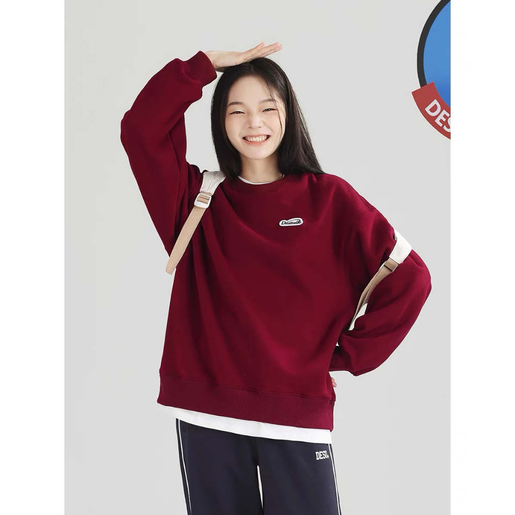 Áo nỉ sweater Dessuu logo thêu, áo nỉ lót bông nhiều màu form rộng