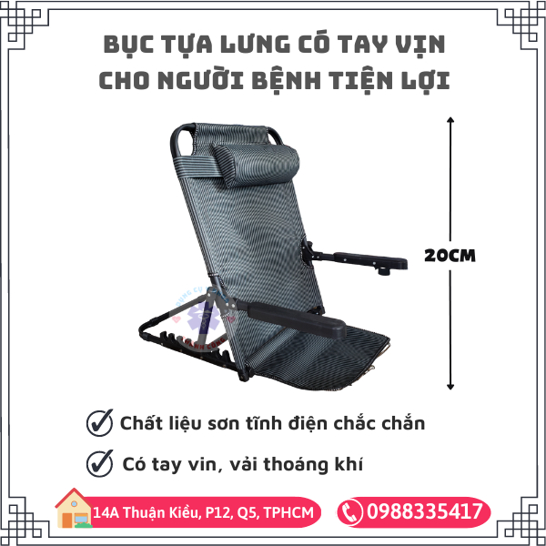 Bục tựa lưng cho người bệnh có tay vịn tiện lợi
