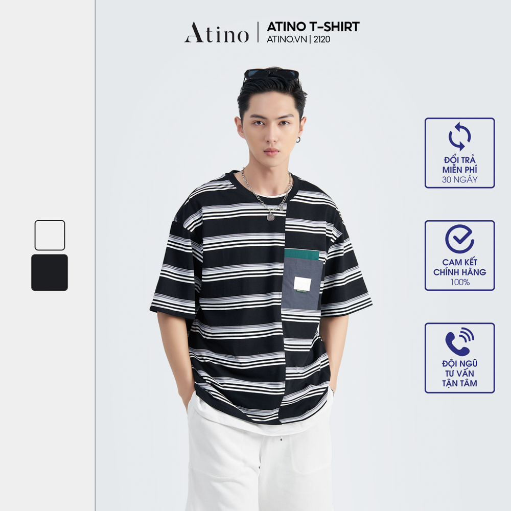 Áo Thun Ngắn Tay Nam Kẻ Sọc ATINO chất liệu 100% Cotton thoáng mát form Regular AP2.2120