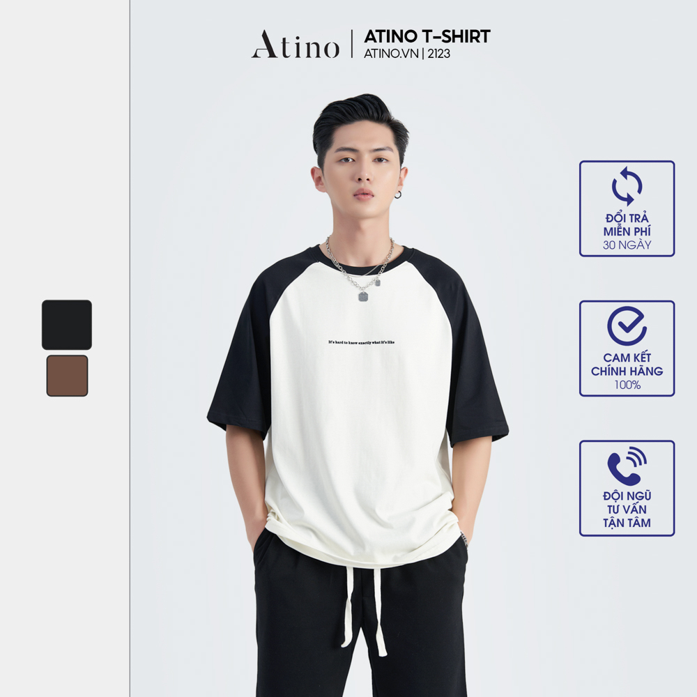 Áo Thun Ngắn Tay Nam Raglan ATINO chất liệu 100% Cotton thoáng mát form Regular - Áo Phông Cộc Tay AP2.2123