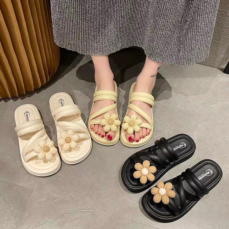 Dép sandal đế bằng đính hoa thời trang dép nữ đính hoa