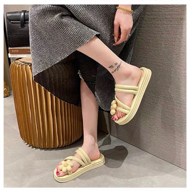 Dép sandal đế bằng đính hoa thời trang dép nữ đính hoa