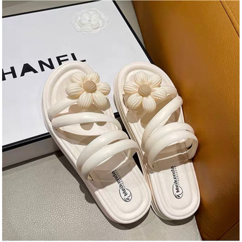 Dép sandal đế bằng đính hoa thời trang dép nữ đính hoa