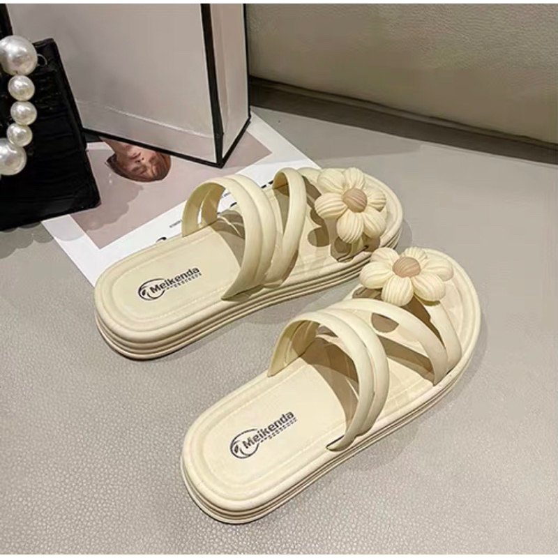 Dép sandal đế bằng đính hoa thời trang dép nữ đính hoa