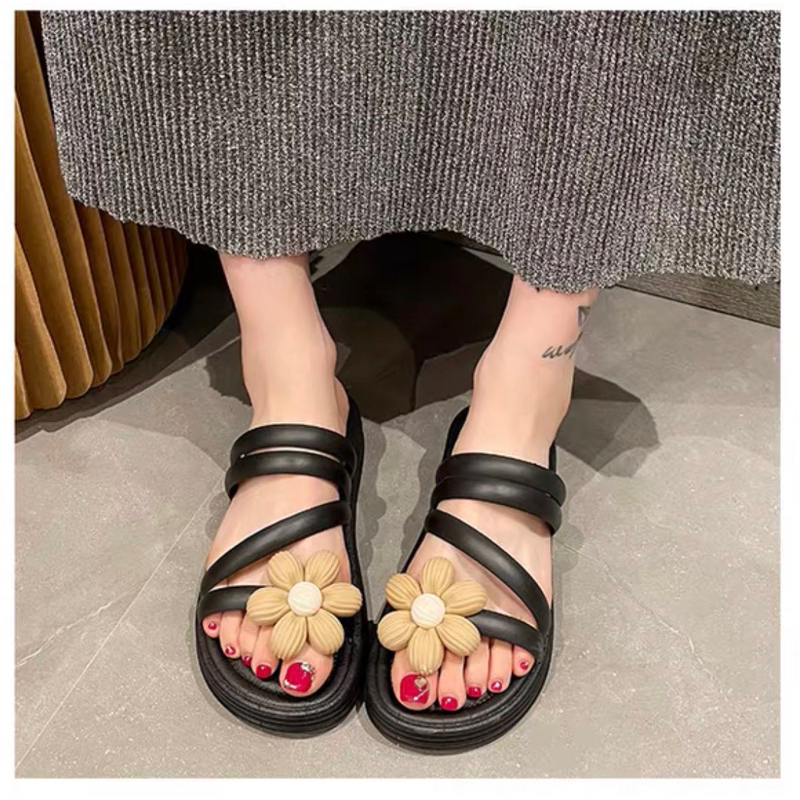 Dép sandal đế bằng đính hoa thời trang dép nữ đính hoa