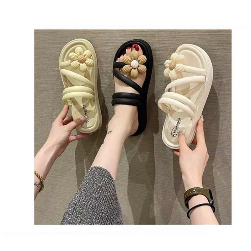 Dép sandal đế bằng đính hoa thời trang dép nữ đính hoa