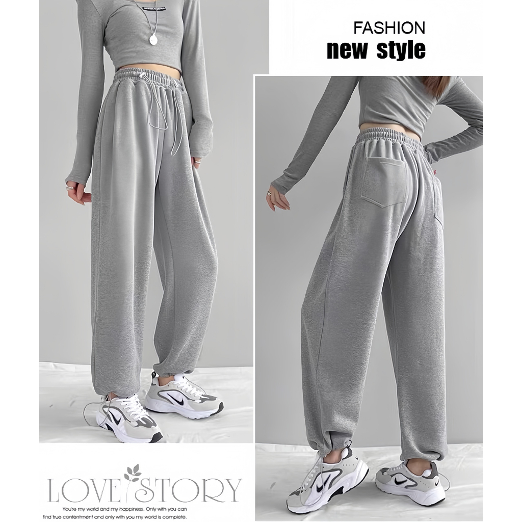 Quần ống rộng chất nỉ cao cấp, dày dặn. Cạp chun co giãn có dây khoá.