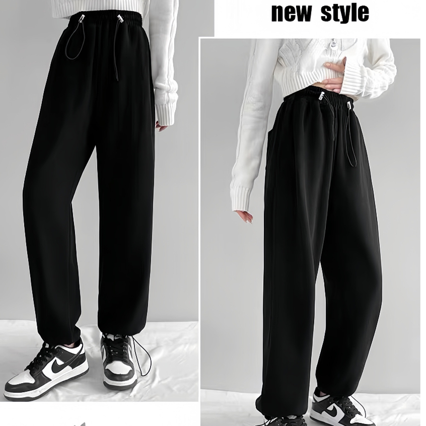 Quần ống rộng chất nỉ cao cấp, dày dặn. Cạp chun co giãn có dây khoá.