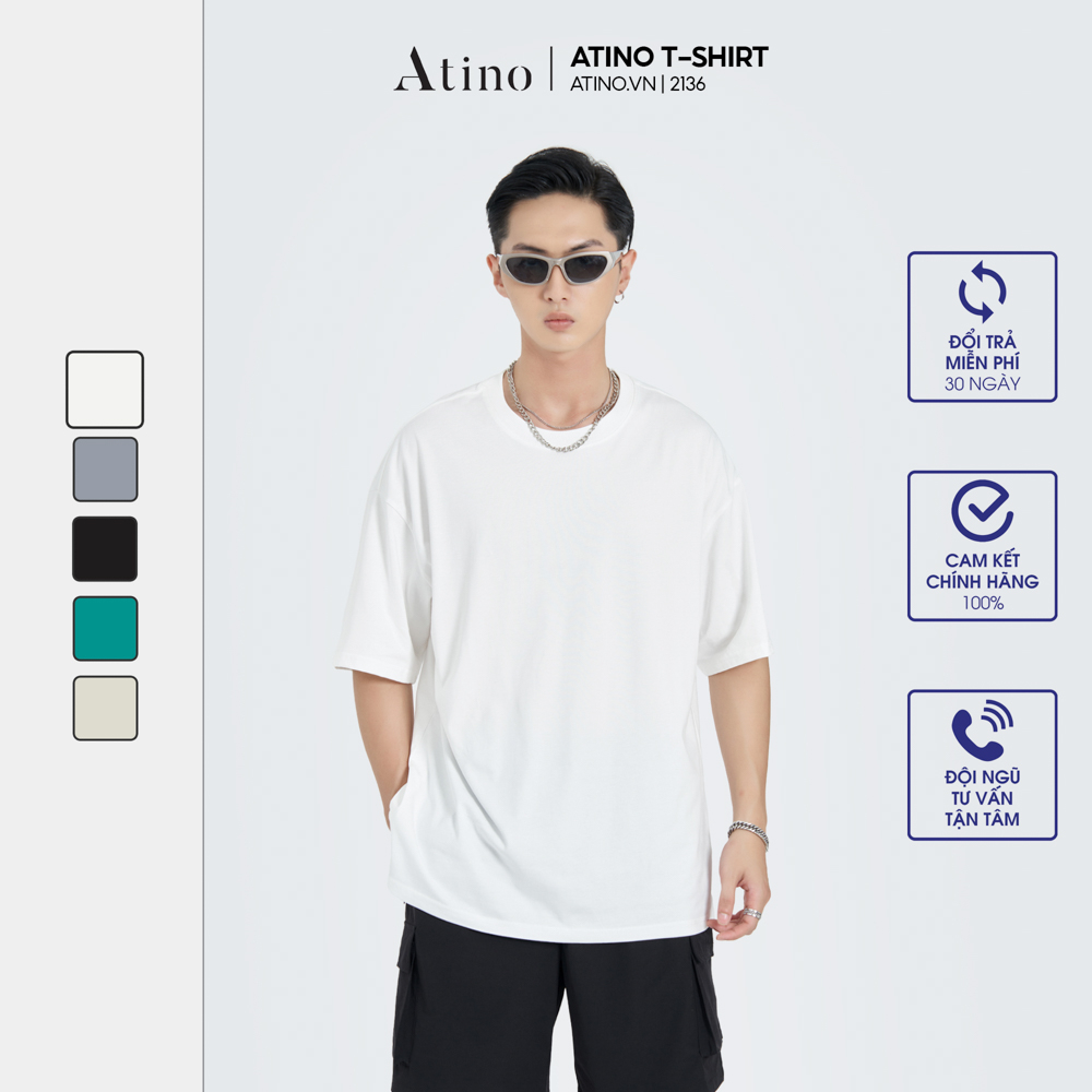 Áo Phông Nam Cộc Tay Cổ Tròn Trơn ATINO chất liệu 100% Cotton thoáng mát form Slim-Fit AP5.2136