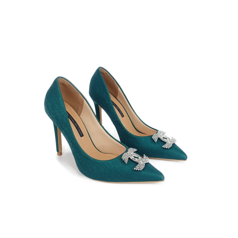 Giày Cao Gót 9P Mũi Nhọn Khóa CELL Đính Đá HADU M953, Da PU Cao Cấp, BH 24 Tháng