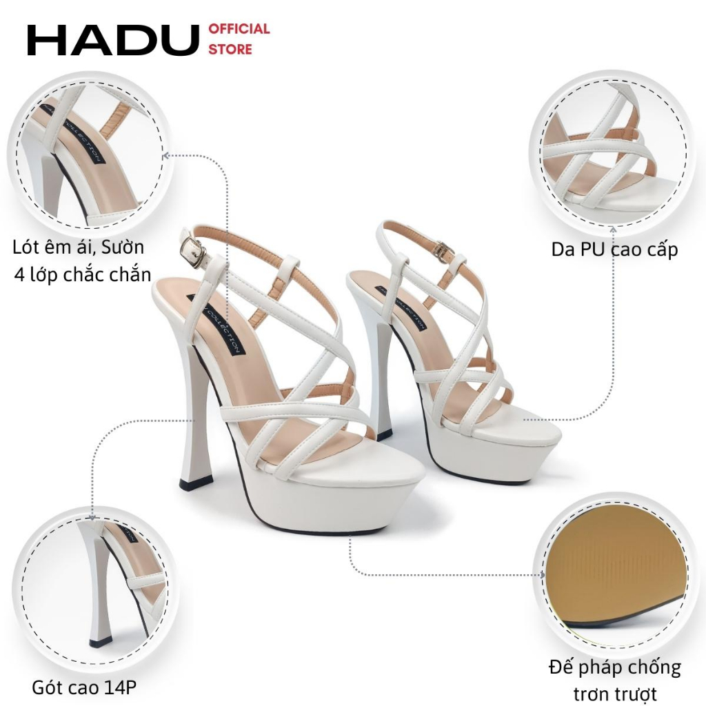 Giày Sandal Cao Gót 15P Giày Catwalk Dây Đan Rọ Miss Sis HADU M142, Đúp Trước 5P, BH 24 Tháng
