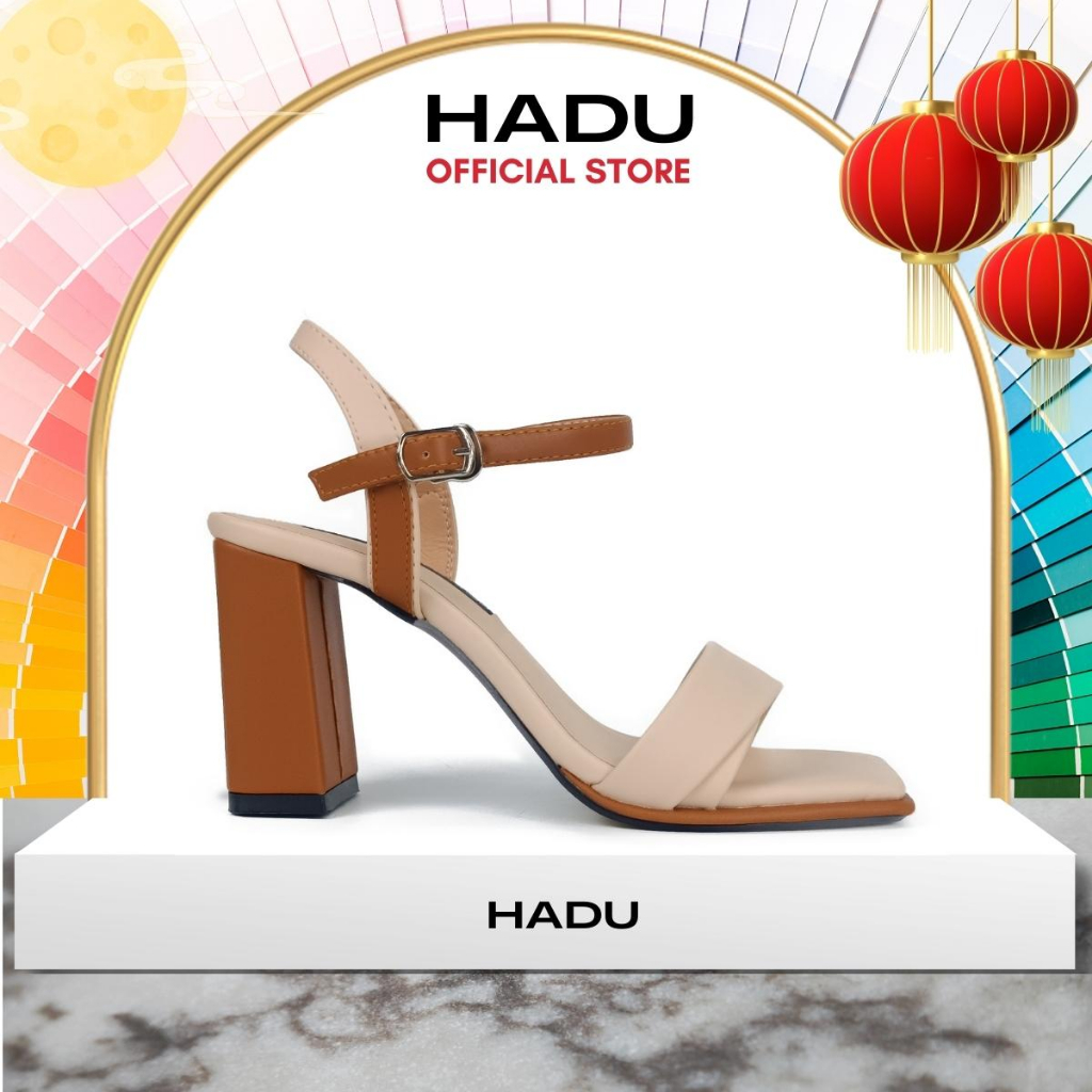 Giày Sandal Gót Vuông Cao 7P Phối Màu MITA HADU M7111, Da PU Cao Cấp, BH 24 Tháng