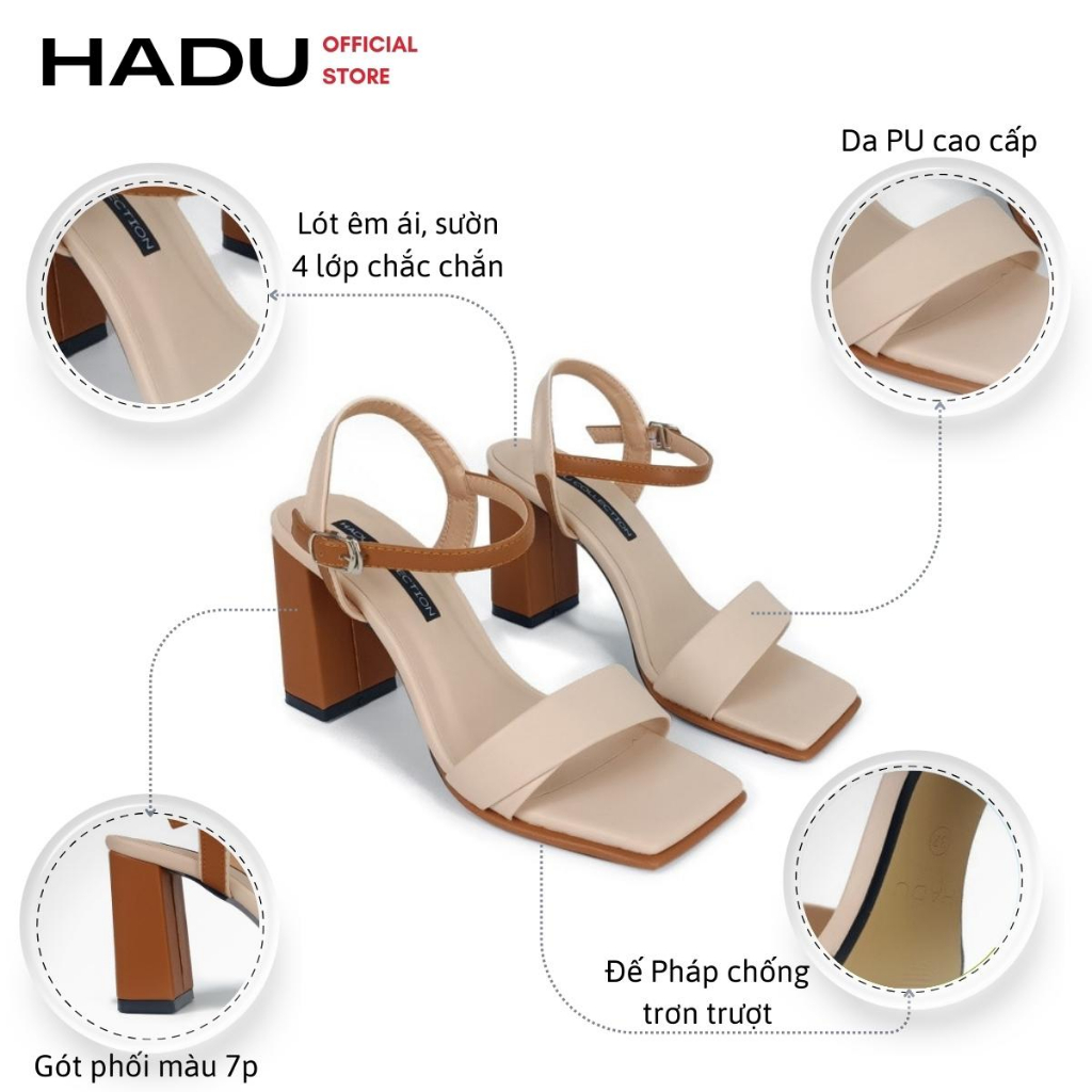 Giày Sandal Gót Vuông Cao 7P Phối Màu MITA HADU M7111, Da PU Cao Cấp, BH 24 Tháng