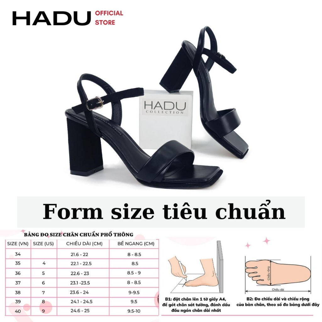 Giày Sandal Gót Vuông Cao 7P Phối Màu MITA HADU M7111, Da PU Cao Cấp, BH 24 Tháng