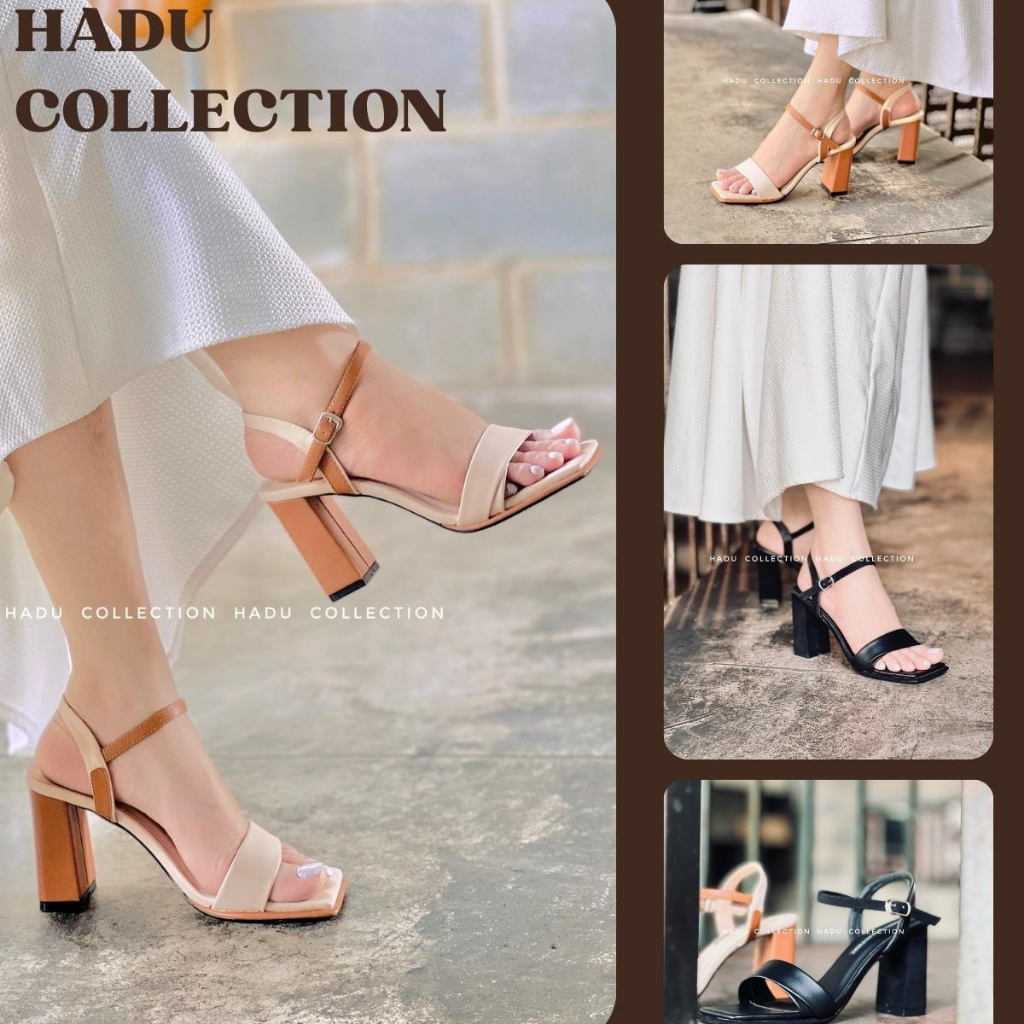 Giày Sandal Gót Vuông Cao 7P Phối Màu MITA HADU M7111, Da PU Cao Cấp, BH 24 Tháng