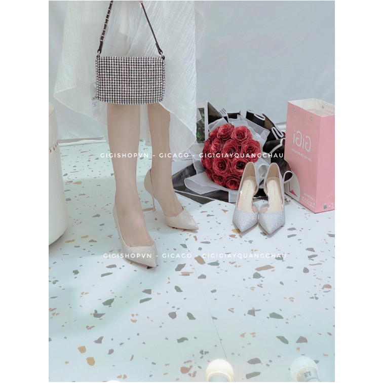 GIÀY GÓT NHỌN KIM TUYẾN KHOÉT EO 7CM - GIÀY CAO GÓT GIGISHOPVN GICAGO- C240