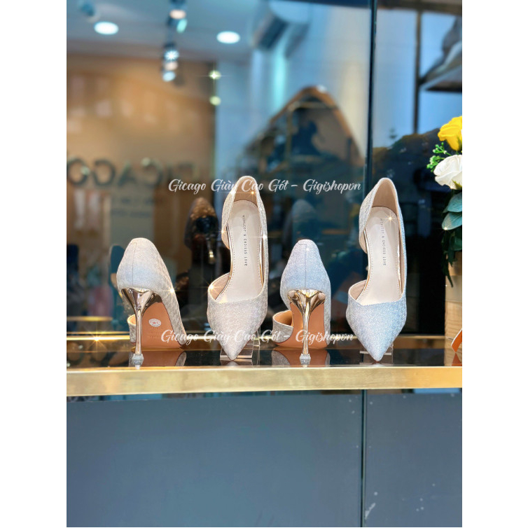 GIÀY GÓT NHỌN KIM TUYẾN KHOÉT EO 7CM - GIÀY CAO GÓT GIGISHOPVN GICAGO- C240