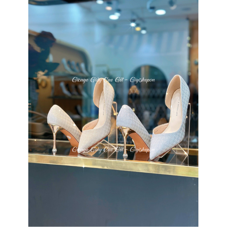 GIÀY GÓT NHỌN KIM TUYẾN KHOÉT EO 7CM - GIÀY CAO GÓT GIGISHOPVN GICAGO- C240