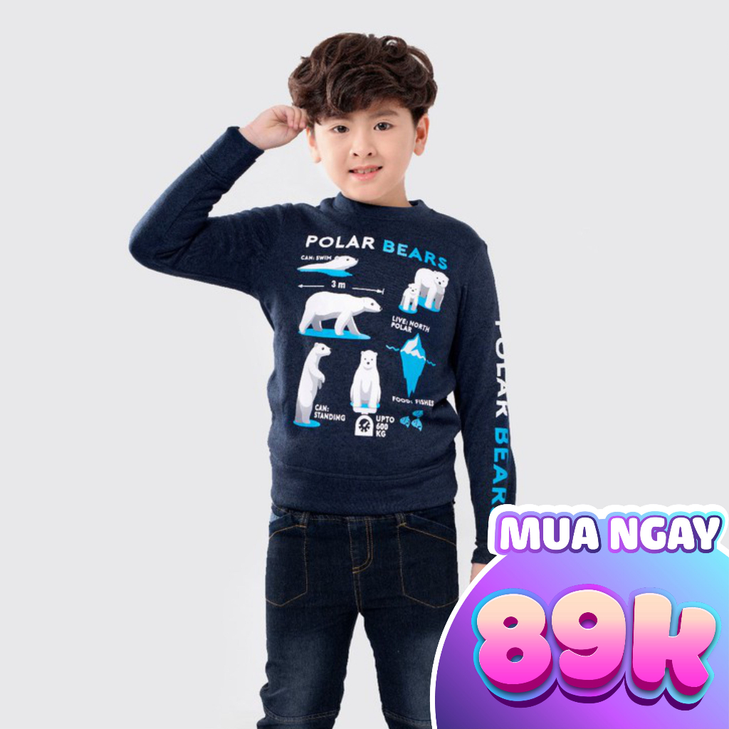 Áo Nỉ Len Dài Tay Bé Trai BigFox Missmeow Size Đại. Áo Len Thu Đông Cho Bé In Polar Bears 2-11