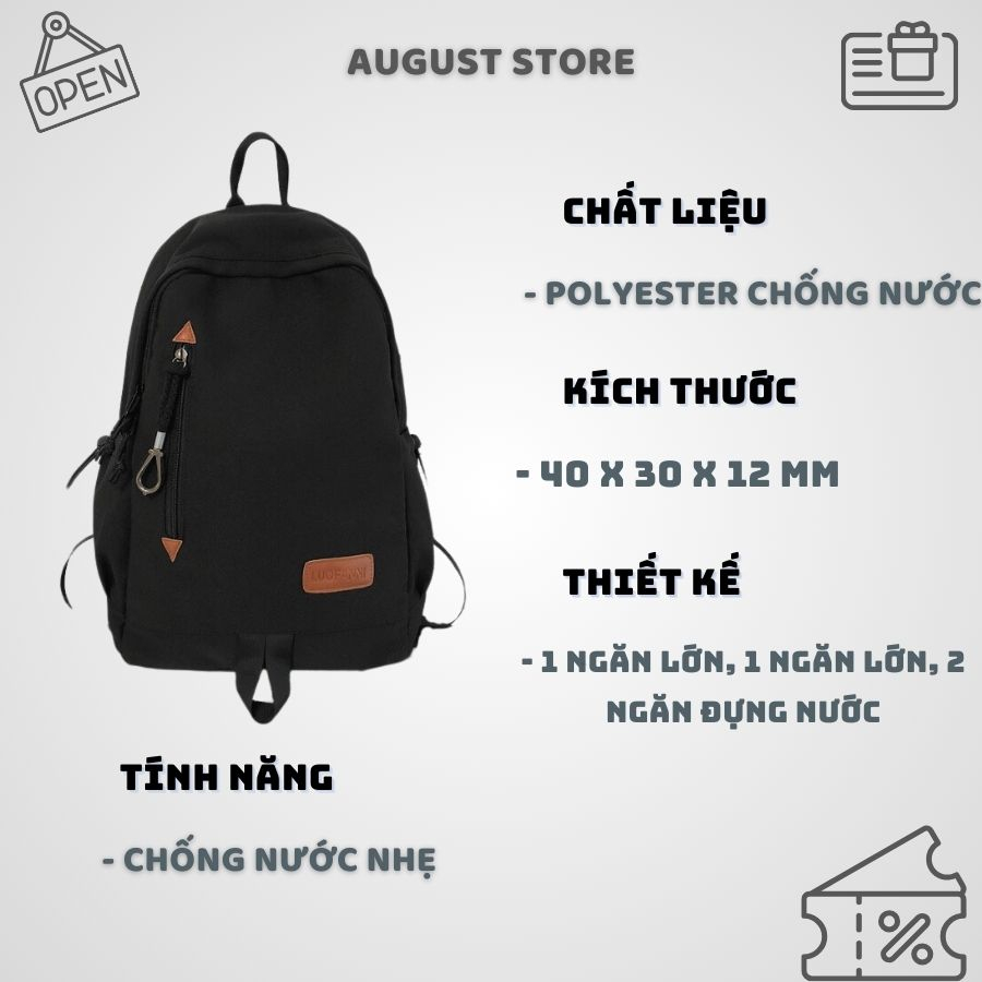 Balo trơn ulzzang nam nữ, Balo đi học chống thấm nước basic