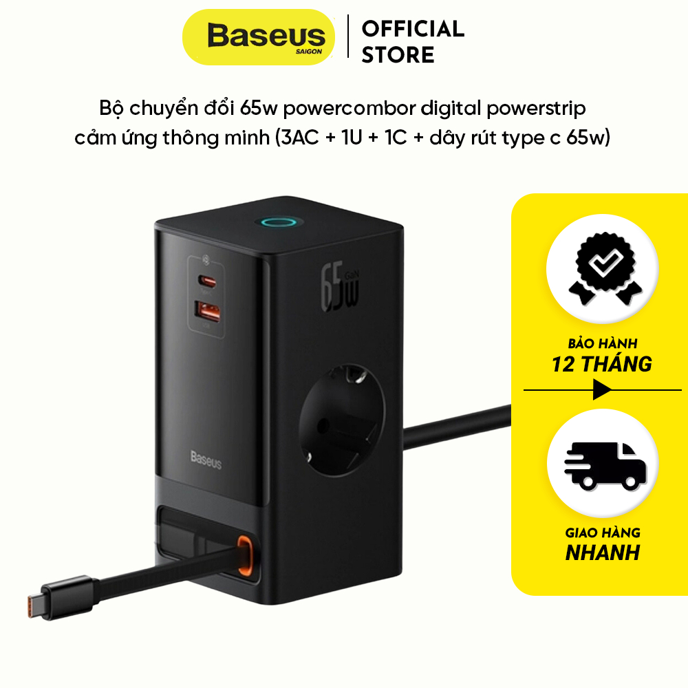 Bộ chuyển đổi 65w powercombor digital powerstrip cảm ứng thông minh (3AC + 1U + 1C + dây rút type c 65w)