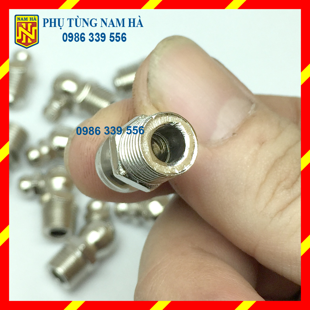 Vú bơm mỡ bò ren M10 các loại, Vú bơm mỡ bò M10 cong 90,  Vú bơm mỡ bò M10 cong 45, Vú bơm mỡ bò M10 thẳng
