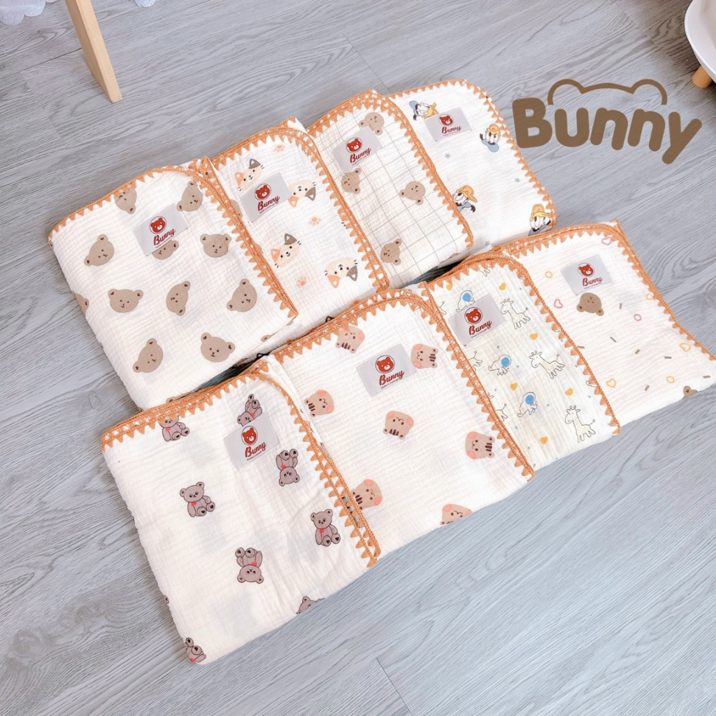 Khăn tắm cho bé KidAndMom Bunny vải xô Muslin sợi tre 2 lớp, 4 lớp đa năng cho bé kích thước 90 x100cm