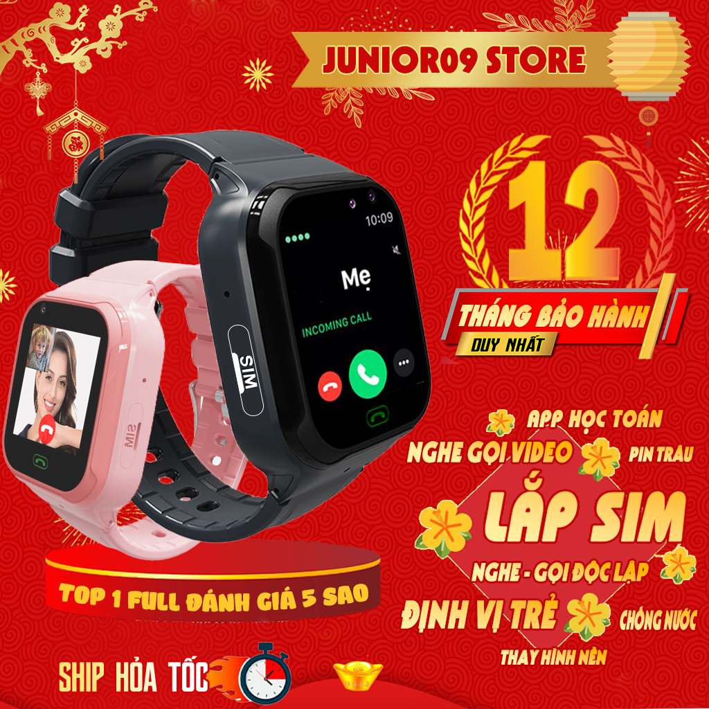 Đồng hồ thông minh Định vị Trẻ em Lắp sim Nghe gọi Video Call Chống nước cho bé trai bé gái JUNIOR09 WATCH KIDS PRO MAX