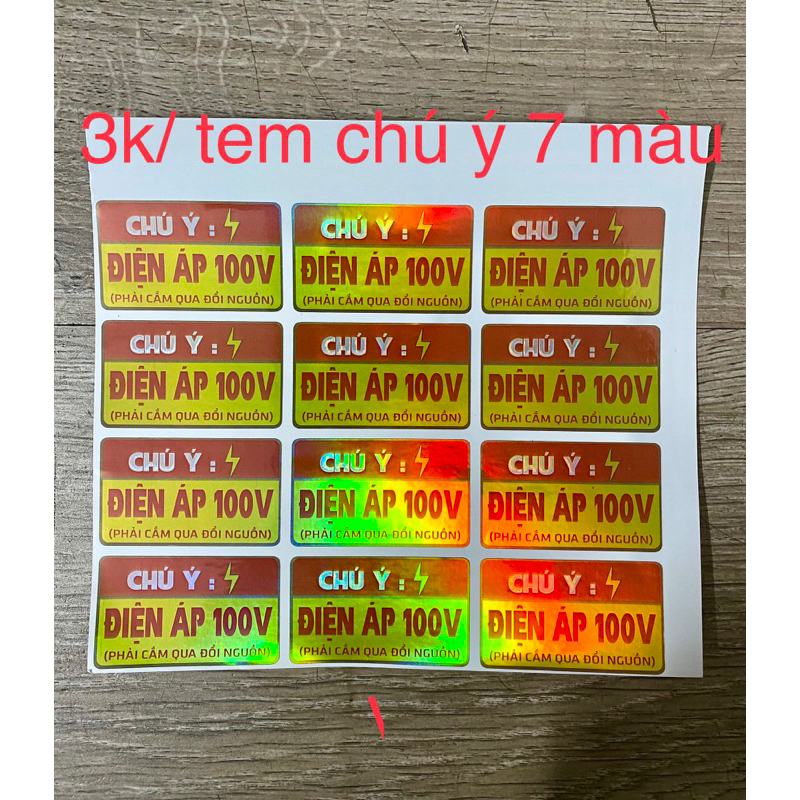 Combo 10 tem chú ý điện 100v