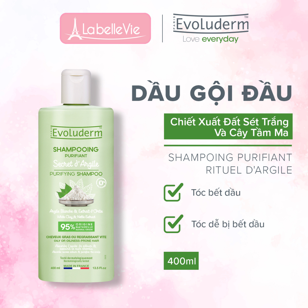 Dầu gội dành cho tóc dầu Evoluderm tinh chất đất sét trắng 400ml