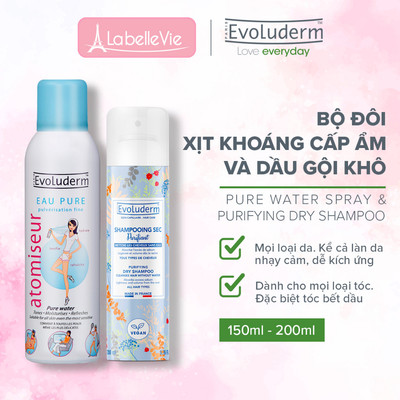 Bộ xịt khoáng và dầu gội khô Evoluderm giúp chăm sóc da và tóc tiện lợi khi đi du lịch, phượt 150ml