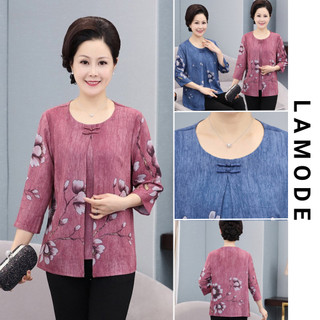 Áo voan lụa trung niên LAMODE họa tiết hoa, quý phái thanh lịch A01