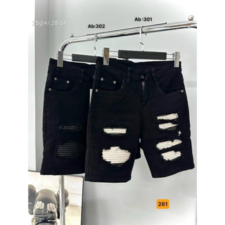 Quần short jean nam đen vá da cao cấp - chất liệu bò co giãn tốt ( Hàng chuẩn shop) Lady-Hn Store88 KV306