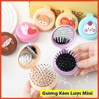 Gương lược mini có thể gấp gọn mang đi mọi nơi, lược trải đầu massage cầm tay gấp gọn phong cách cute dễ thương