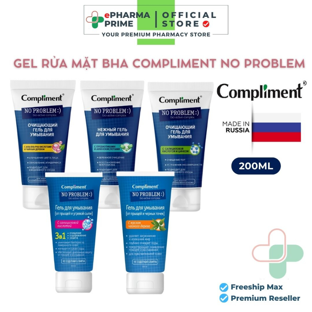 Gel Rửa Mặt Compliment No Problem Giúp Giảm Mụn Cho Da Nhạy Cảm 200ml