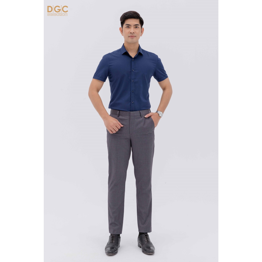Áo sơ mi nam ngắn tay DGCs trơn xanh than SASNBC59M