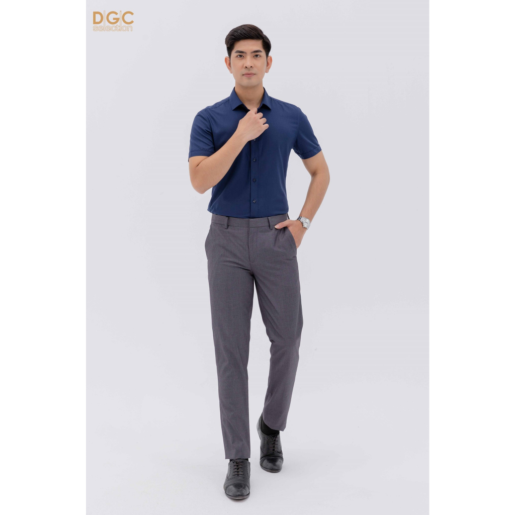 Áo sơ mi nam ngắn tay DGCs trơn xanh than SASNBC59M