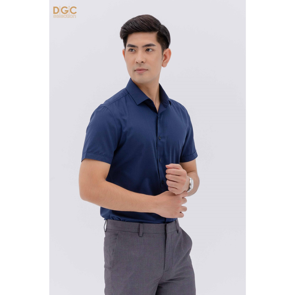 Áo sơ mi nam ngắn tay DGCs trơn xanh than SASNBC59M