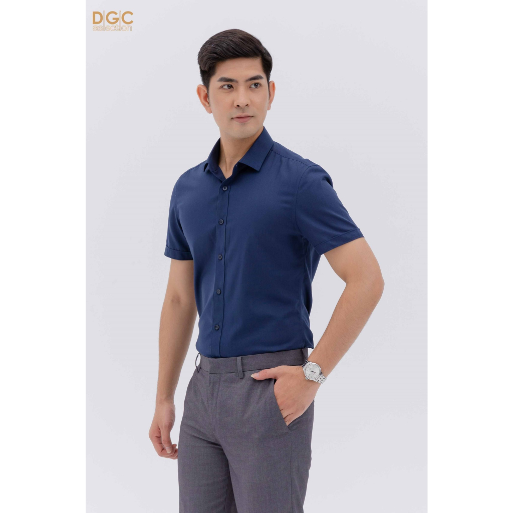 Áo sơ mi nam ngắn tay DGCs trơn xanh than SASNBC59M