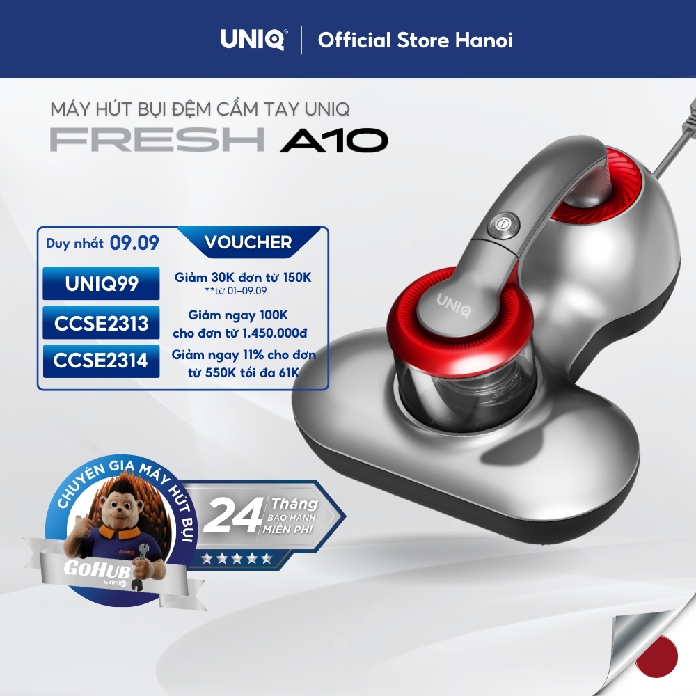 Máy Hút Bụi Giường Đệm Nệm Uniq Fresh A10 Đèn Uv Diệt Sạch Vi Khuẩn Ga Sofa Lông Có Dây 4M Cao Cấp Cầm Tay Mini Đa Năng