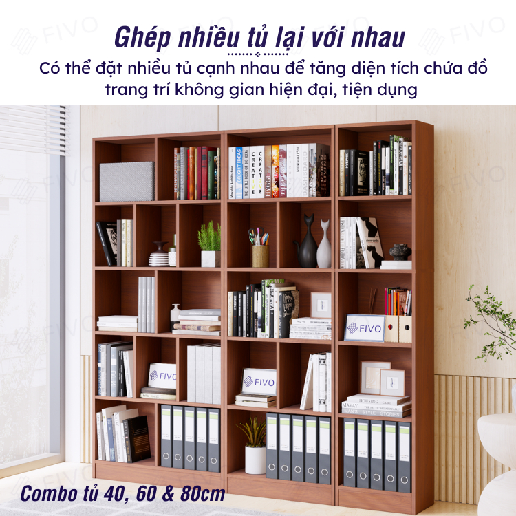 Kệ Sách Gỗ Đứng Đa Tầng Màu Trắng  FIVO FB73, Gỗ Chống Ẩm Cao Cấp, Diện Tích Rộng Rãi, Phù Hợp Mọi Không Gian