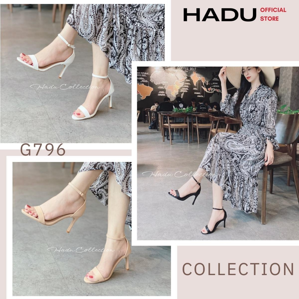 Giày Sandal Cao Gót 7P HADU M796 Da PU Cao Cấp, BH 24 Tháng