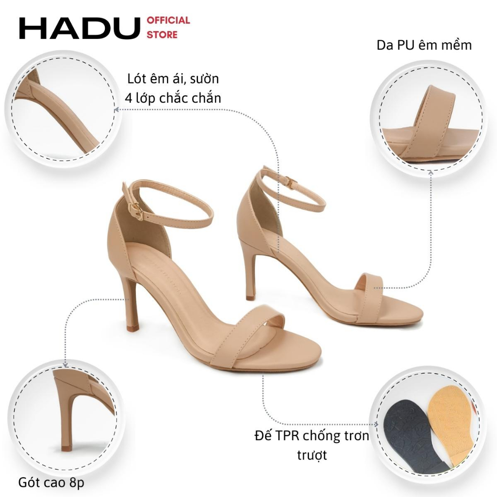 Giày Sandal Cao Gót 7P HADU M796 Da PU Cao Cấp, BH 24 Tháng