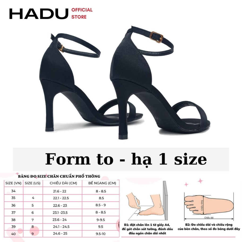 Giày Sandal Cao Gót 7P HADU M796 Da PU Cao Cấp, BH 24 Tháng